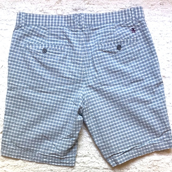 Penguin seersucker patterned shorts 10” inseam sz 34 EUC blue gray white - Picture 2 of 7